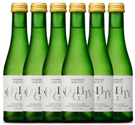 Thomson & Scott Noughty Organic Sparkling Chardonnay Mini Wine Bottles 200ml Case of 6 | Alcohol Free Wine | Finest Non Alcoholic Wines | Non Alcoholic Drinks | Alcohol-free Alternative