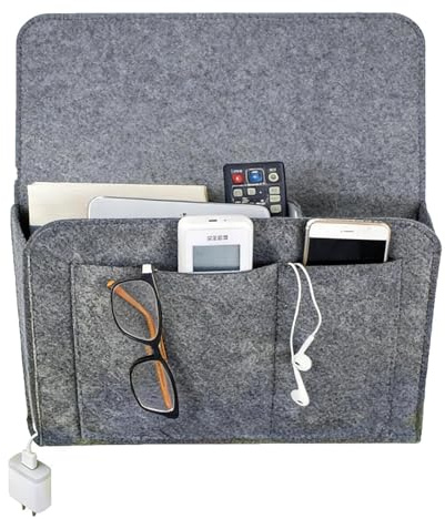 Dryxog Chevet Suspendu Vide Poche Lit Tablette Lit Mezzanine Rangement Feutre Rangement pour Bébé Suspendu Pochette Organisateur Pratique Organisate pour Vêtements Journal Stylo Magazine (Gris)