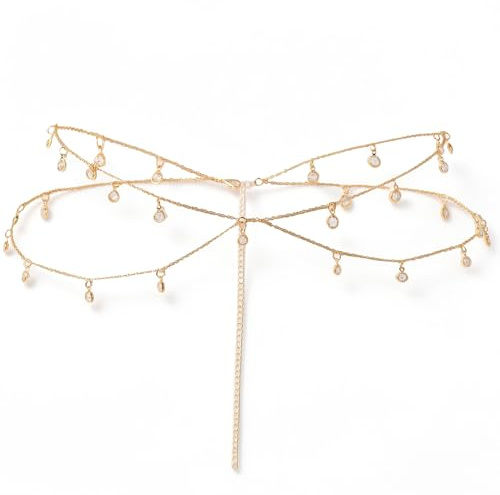 Hadnves Gold Belly Chain Layered Waist Chain Beach Body Chains Sexy Bikini | with Shiny Rhinestone, Boho, Trendy Jewelry for Women, Stomach Back, Backless Dress, Waterproof, for Outdoor Party Beach