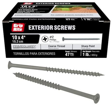 Grip-Rite PTN4S1 PG10 Polymer Coated #10 x 4 Coarse Thread Deck Screw, Gray, 1lb Box