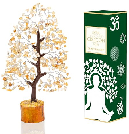 Crocon Citrine Gemstone Tree of Life - Crystal Tree for Positive Energy, Feng Shui Decor - Handmade Chakra Tree, Good Luck - Money Bonsai, Healing Stones, Gem Tree