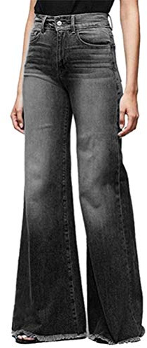 Minetom Femme Denim Jeans Slim Taille Haute Vintage Pantalons Évasé Jambe Large Elastique Boutonné Stretch Zippé Pants Noir XXX-Large