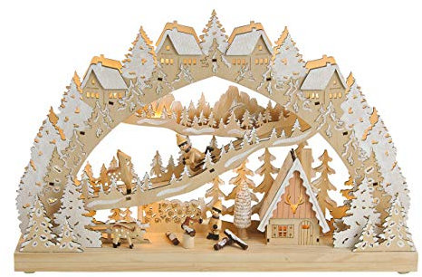 LED Holz Schwibbogen 45x28 cm - Motiv Kinder im Winterwald - Lichterbogen Fensterdeko beleuchtet