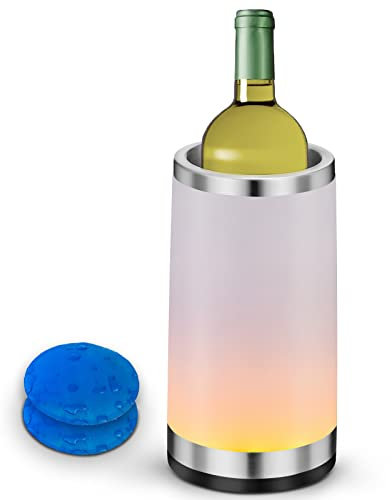 Elrigs Refroidisseur de Vin avec Lampe Tactile RGB Ambiante| Rafraîchisseur de Bouteille avec 2 Ice Pack pour 750ml de Champagne| Accessoires de Vin pour la Fête/Dîner