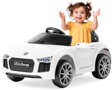 Coche electrico para ninos ATAA Dream Blanco 6V con Arranque facil USB MP3 Volante multifuncion y Luces Delanteras