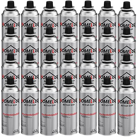 HOMELUX 28 x Gaskartuschen 227g, Gas Camping Butan mit Bajonett Ventil, Butangas Kartuschen Gaskartusche für Campingkocher, Gaskocher, Gasheizung, Gasbrenner, Lötbrenner (28 Kartuschen)