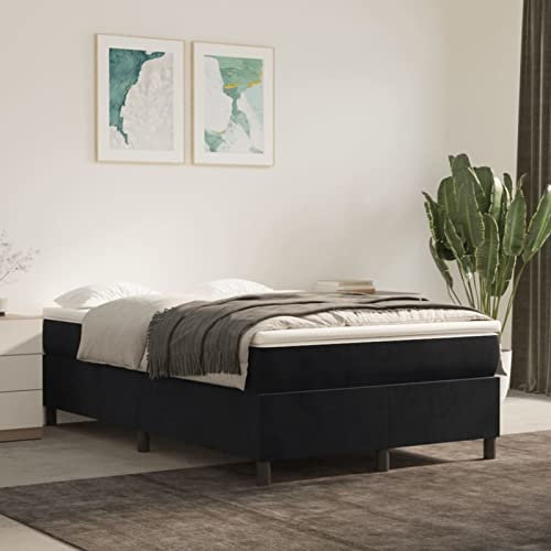Tidyard Sängram, stoppad säng, ungdomssäng, gästsäng, sovrumssäng, dubbelsäng/enkelsäng, balksäng, sängram med ribbotten, träsäng, svart, 120 x 200 cm, sammet