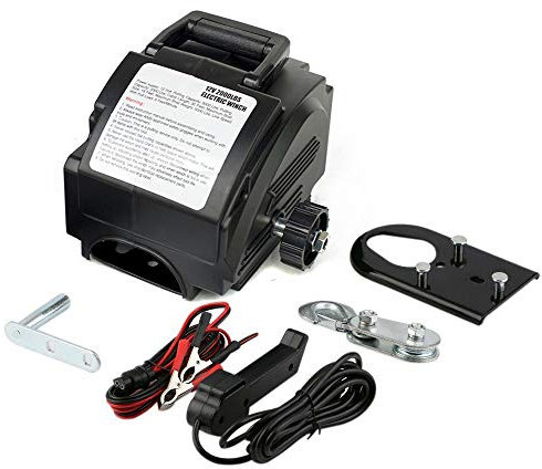 WindWilder Elektrische Seilwinde für Auto 300W 12V Winde Forst PKW Boot Seilwinde 906KG aus Nennzugkraft, Fernbedienungsschalter mit wasserdichtem Stecker