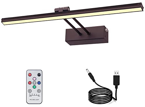 FUNCHDAY Picture Light,Battery Art Lights for Wall,Wireless Remote Painting Light with Timer and Dimmable,16”Metal Display Lighting for Artwork,Portrait,Gallery-Bronze