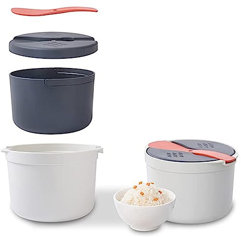 Cuiseur à riz et céréales pour micro-ondes - 2 L - Facile à utiliser - Pour pâtes, pommes de terre, légumes, quinoa - Avec cuillère et couvercle - Orange