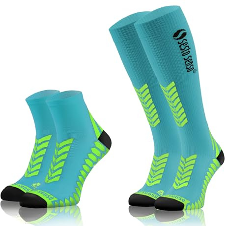sesto senso 2 Paia di Sportive Calze Compressive Lungi o Corti Uomo Donna 35-38 Turchese