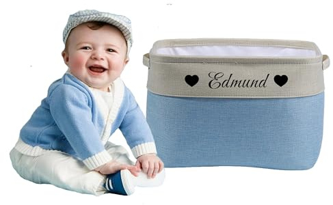 Personalized storage boxes for children Customize the name and icon, A foldable storage box bins for children's clothes, toys, books, etc Storage baskets suitable for both boys and girls (Blue)