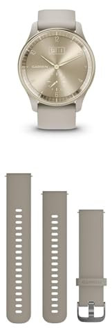 Garmin vívomove Trend, Stylish Hybrid Smartwatch with up to 5 days battery life, French Grey & Quick Release Band (20 mm) - Beige