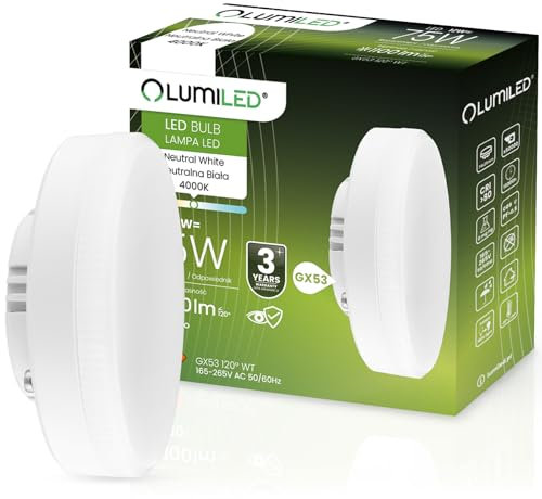 Lumiled GX53 LED, 12W 1100 Lumen Leuchtmittel, 4000K neutralweiß Birne Lampe Strahler Spot, ersetzt 75W 120° Grad Strahlwinkel LED Lichtquelle Energiesparlampen Schrank