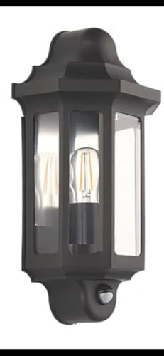 Kraftz Outdoor Half Lantern Wall Light with PIR Movement Sensor Black IP44 LED Security