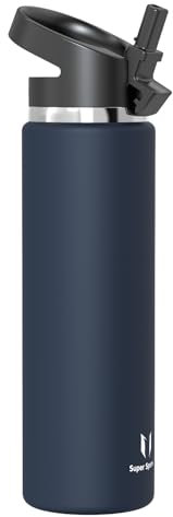 Super Sparrow Botella de Agua Acero Inoxidable - Botella Termica Boca Ancha con Paja 1 Litro - Sin BPA, para Gimnasio, Deporte, Oficina, Yoga, Ciclismo