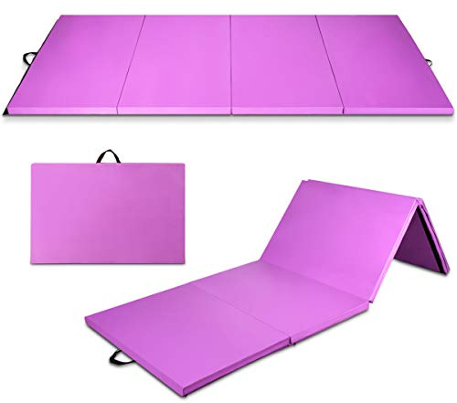 COSTWAY Tappettino da Ginnastica Pieghevole 240 x 116 x 5 cm, Tappetto Palestra da Terra con Maniglie Portatile, Materassino da Allenamento per Fitness e Yoga (Viola)