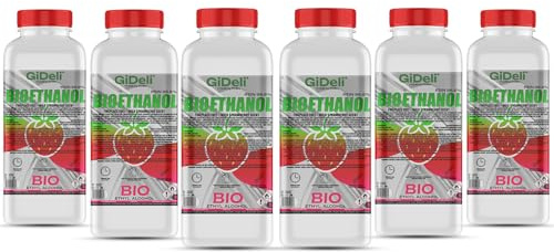 GiDeli Bioetanol 6 x 1 l de aroma a fresa silvestre 96,6% etanol para chimeneas interiores y exteriores, sin humo ni hollín, de maíz y remolacha azucarera