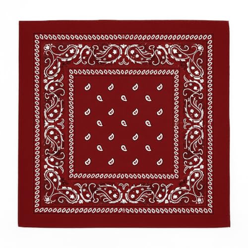 SUNRIBE Wine Red Bandana 3 Pack – 100% Cotton Paisley Handkerchiefs for Men & Women, 21x21 Inches Square Headband, Neck Scarf, Face Wrap, Hair Accessory – Soft Breathable Fabric, Classic Western Style