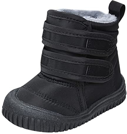 Generisch Hook Loop Low Cut Stivali da neve in tessuto impermeabile per bambini, scarpe invernali per ragazze e ragazzi, Nero , 26 EU