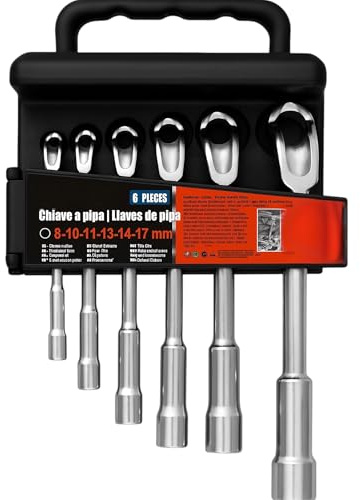 topolenashop Lot de 6 Clés à Pipe Hexagonales 8-17mm Clés Boussole8-10-11-13-14-17mm Clés à Douille Combinées de Réparation de voiture en acier chrome vanadium avec classeur 2315409