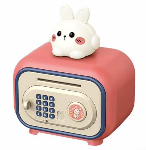 Smart ABS Sparschwein mit automatischem Fingerabdruck- und Passwortschutz für sichere Aufbewahrung von Bargeld (pink-B)