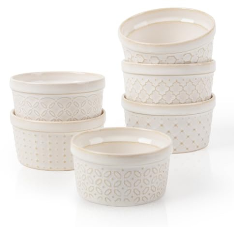DOWAN Ramekins 8 oz Oven Safe for Creme Brulee, Ceramic Small Baking Cups, Porcelain Serving Bowls for Lava Cake, Pudding, Souffle and Dipping Sauce, Set of 6, Arctic White