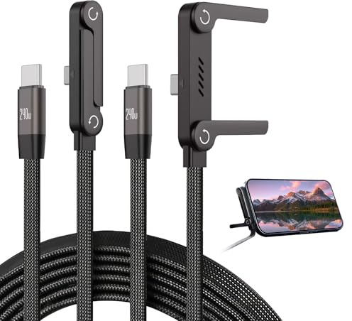 Pack de 2 Cable USB C a USB C 240W Carga Rápida con Soporte Invisible 2 en 1, Cables Cargador Tipo C Trenzado 1,5m para Smartphone, Tablet y Portátil, Ideal para Gaming y Oficina