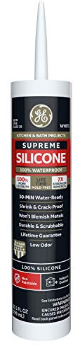 GE Supreme Silicone Caulk for Kitchen & Bath, White, 10.1 fl oz Cartridge, 1 Pack