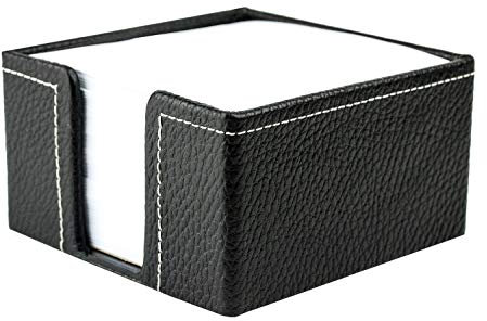 DELMON VARONE - Zettelkasten Premium Leder Soft Grain schwarz, Zettelbox inkl. 500 Blatt Papier, Notizklotz in Echtleder Box für Schreibtisch & Büro, Ideal zum Notieren von Gedanken, Ideen & Notizen
