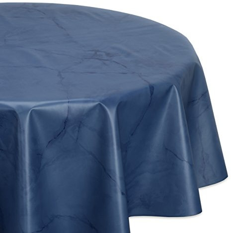 Wachstuchtischdecke abwischbar, OVAL RUND ECKIG, fleckenabweisende Gartentischdecke Marmorstein, zuschneidbare Wachstuch Tischdecke (Rund 140 cm, Dunkelblau)