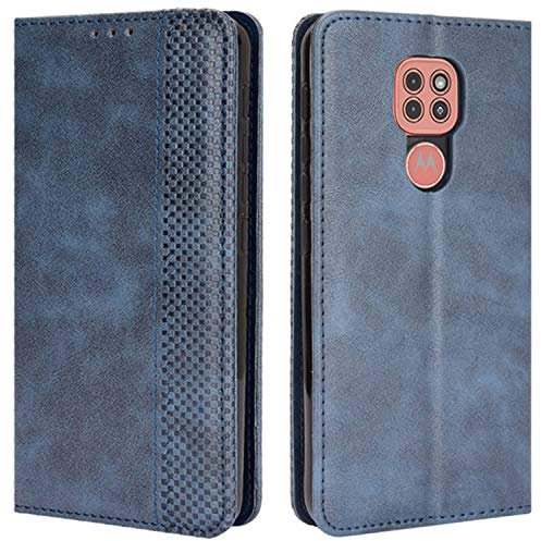 HualuBro Coque pour Motorola Moto G9 Play, Housse à Rabat en Retro PU Cuir Flip Cover Case Antichoc Magnétique Portefeuille Etui pour Motorola Moto G9 Play Coque (Bleu)