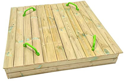 MASGAMES | Arenero de Madera Oben | Tapa de Madera de Dos Hojas con Asas | Se Incluye Lona geotéxtil | Madera tratada para el Exterior | (Talla M (120 x 120 x 20 cm))