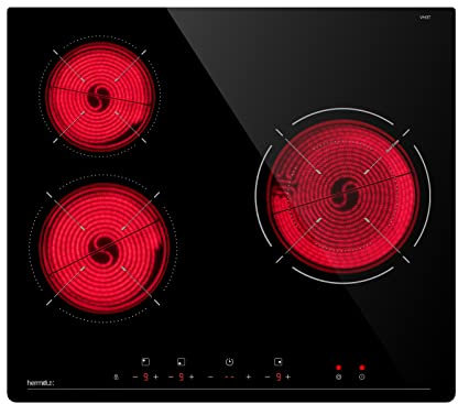 Hermitlux placa vitroceramica 3 fuegos, plaque vitrocéramique 60cm, 9 niveles de potencia, control táctil, Temporizador 99min, Bloqueo de Seguridad, calefacción de doble anillo, 5200W