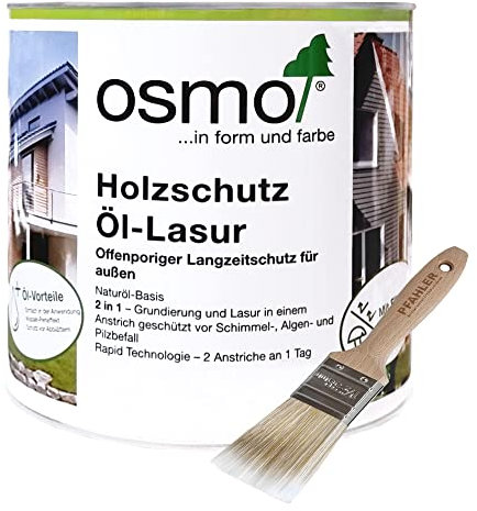 OSMO. Holzschutz Öl-Lasur. 2,5l + Flächenstreicher Pinsel von Pfahler (706 Eiche transparent)