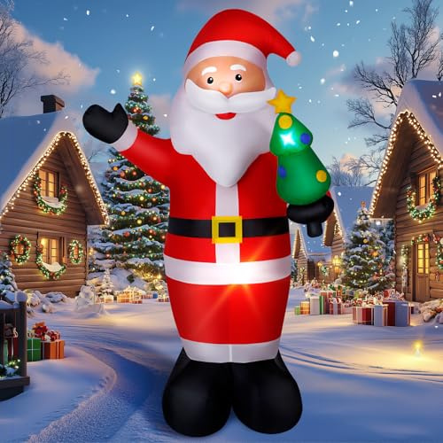 8FT Christmas Inflatable Santa Outdoor Decorations, Blow Up Santa Claus with Holding Xmas Tree, Built-in LED Lights for Holiday Indoor Outdoor Party Yard Lawn Garden Decoration