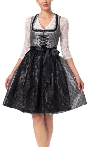 Dirndlparty Dirndl, Dirndl Damen Schwarz Trachtenrock Damen Midi 60cm Trachtenmode Trachtenkleid mit Spitze Dirndlschürzen, Dirndlkleid mit Seitentaschen für Oktoberfest, Größe 36