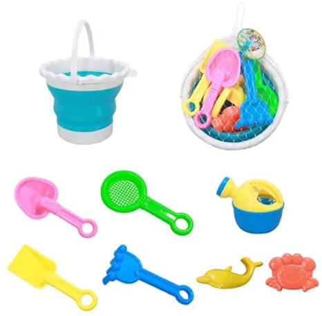 sanvpwsan 8 PCS Beach Toy, Sand Pit Toys with Collapsible Foldable Scrunch Bucket and Spade Beach Set for Kids Toddlers Boys Girls pool & beach toys