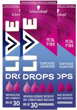 Schwarzkopf Live Color Drops Petal Pink (3x 30 ml), dosierbare Farb-Drops für einen individuellen Look, Tönung zum Mischen mit dem Conditioner, temporäre Coloration hält bis zu 12 Haarwäschen