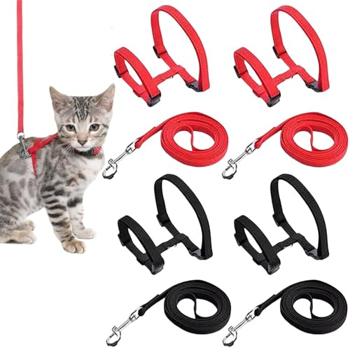 Pettorina H per Gatto con Guinzaglio - Set 4 Pezzi Antifuga per Cuccioli e Piccoli Animali Domestici - Imbracatura