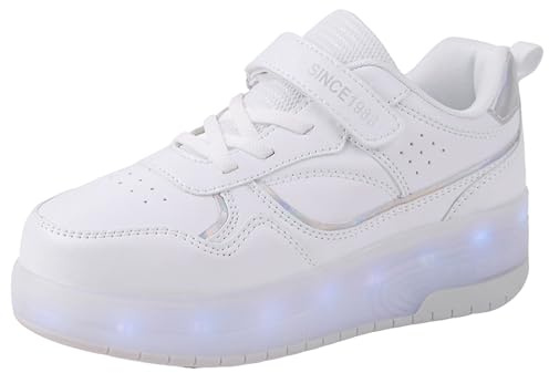 Zapatillas con Ruedas Niña Zapatillas con Luces Niña 2 En 1, Deportivas de Piel Zapatos para Niños, de Skateboard Patines Brillantes