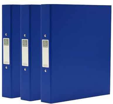 Exacompta A4 ringpärmar, 30 mm ryggrad, 2 ringar, dokumentmapp, blandade, paket med 3 tum blå, brevpappersmappar för arkivering av papper och dokumentorganisation – 226/0002Z