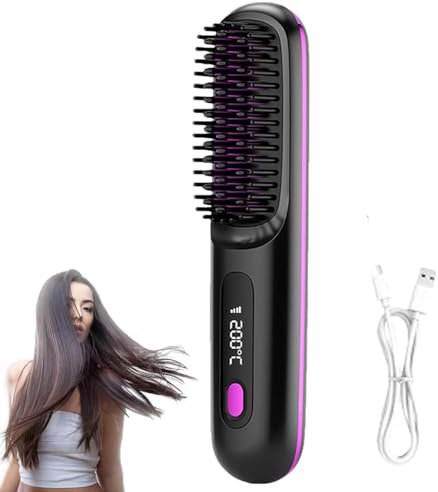 Bella Brush Pro,Bellabrush Pro Brush,Brosse Lissante Portable Peigne Chauffant pour Cheveux,Lisseur Multi-Cheveux Sans Fil,Brosse Lissante pour Femme,Lisseur Ionique,Température Réglable (Noir)