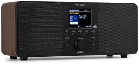 Audizio Genua DAB Radio mit Bluetooth – Stereo DAB Plus Radio mit Fernbedienung, 60 Speicherplätze, Auto Scan, Line-Out, USB, Ideal für Zuhause und Unterwegs, Einfache Bedienung - Holz Look