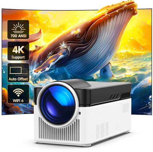 HY450 Android Proyector Portátil Videoproyector 1080P 4K Proyector Supote WiFi y Bluetooth, Enfoque Eléctrico Automático 700 ANSI Proyector de Alcance ultracorto, Memoria de 2+32GB, Proyector casero