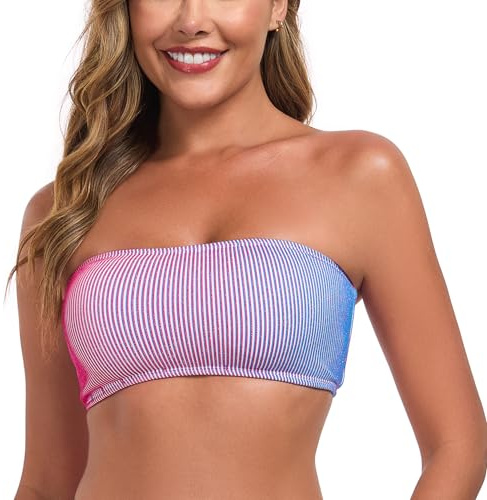 RELLECIGA Badkläder för kvinnor bikini bandeau topp axelbandslös Lambada topp, Blurred, L