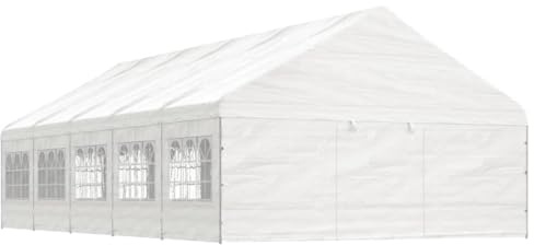 Gazebo da Giardino con Tetto, Struttura in Acciaio e PE, Design con Pareti Laterali, Gazebo Campeggio, Tenda per Feste, per Giardino e Spiaggia, Colore Bianco, 11.15x5.88x3.75 m