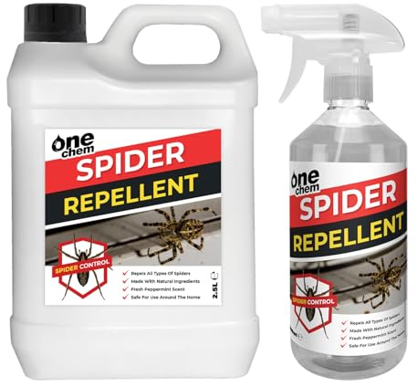 One Chem Spider Repellent Spray, 2.5L + 500ml, Peppermint Scent, for Home and Garden, Indoor Outdoor Use
