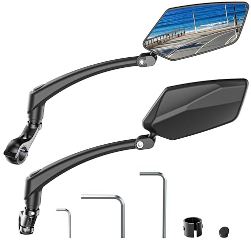 Specchietti per Bicicletta in Coppia, Specchietto per Moto Ripiegabile e Orientabile a 360°, Grande Specchio, Braccio Lungo, Specchietto per Monopattino Elettrico Accessorio per Bicicletta Elettrica