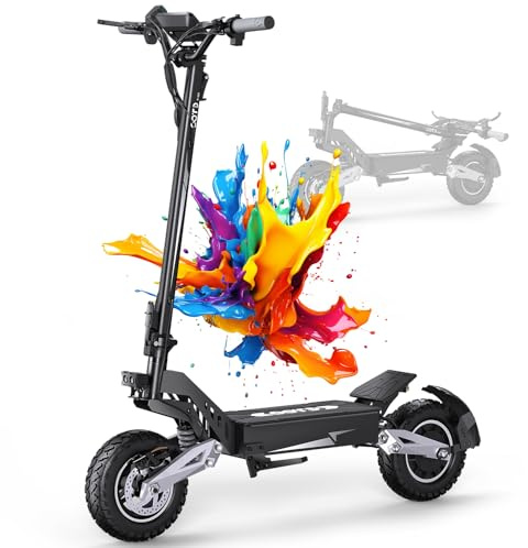 T10 Monopattino Elettrico Adulto, 11 Pollici Scooter Elettrico Pieghevole con Grande Batteria Autonomia fino 60KM, Display HD, Doppio Freno a Disco e Ammortizzatori, Pneumatico Semi Off Road Tubeless